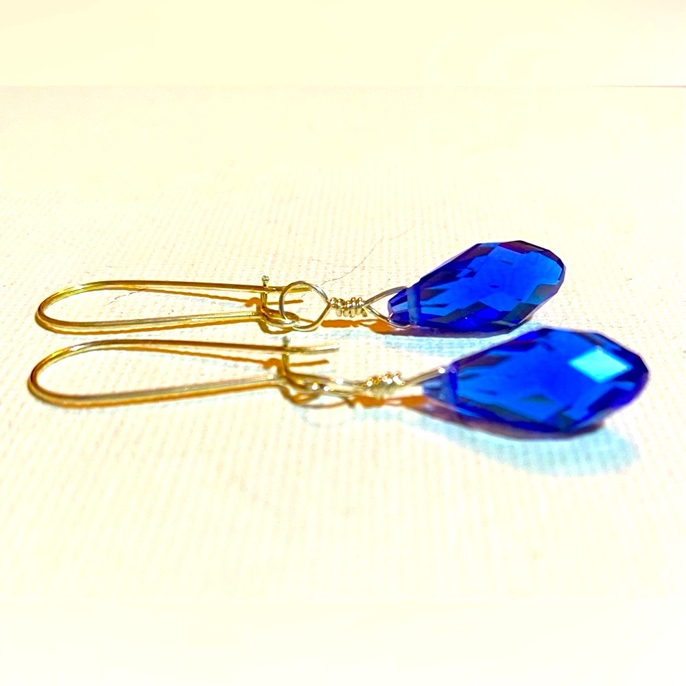 London Blue Quartz Briolette & Silver Earrings Long Faceted Teardrop Latch Backs